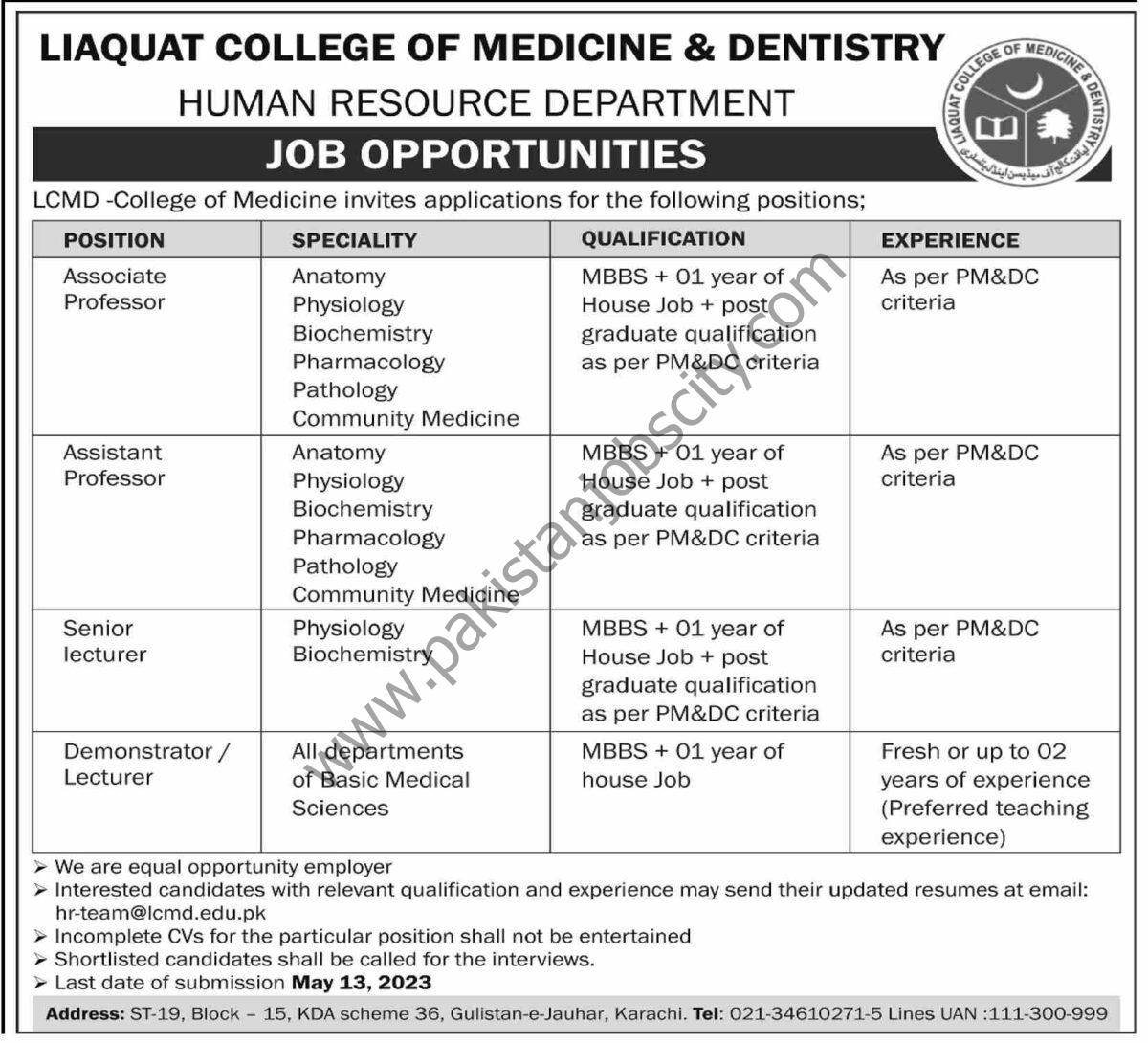 Liaquat College of Medicine & Dentistry Jobs May 2023 1