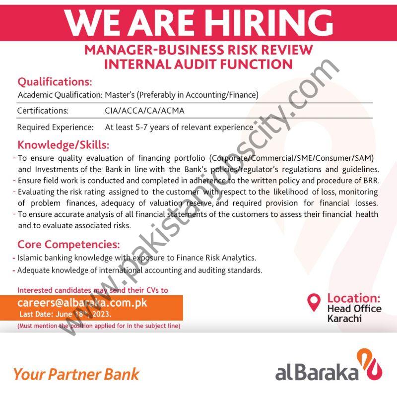Albaraka Bank Pakistan Limited Jobs Manager Business Risk Review 1