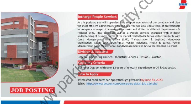 Descon Engineering Limited Jobs Incharge People Services 1
