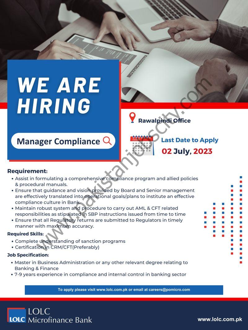 LOLC Microfinance Bank Limited Jobs Manager Compliance