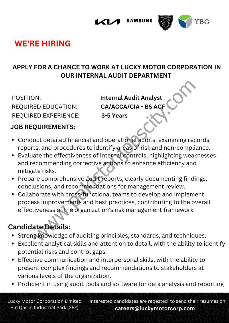 Lucky Motor Corporation Jobs Internal Audit Analyst 1