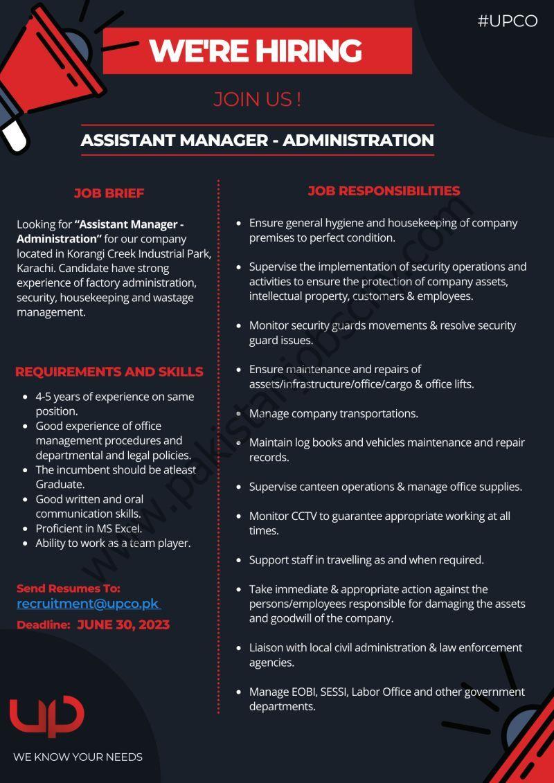 Universal Packaging Company Pvt Ltd Jobs Assistant Manager Administration