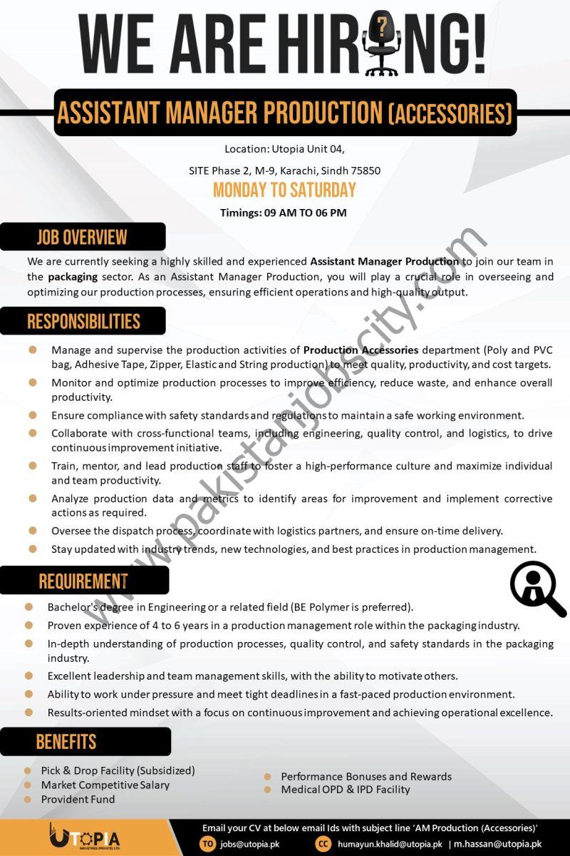 Utopia Industries Pvt Ltd Jobs Assistant Manager Production 1