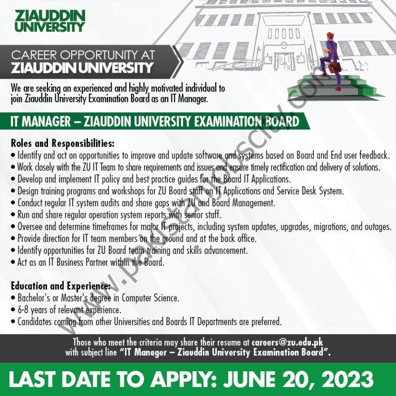 Ziauddin University Jobs IT Manager 1