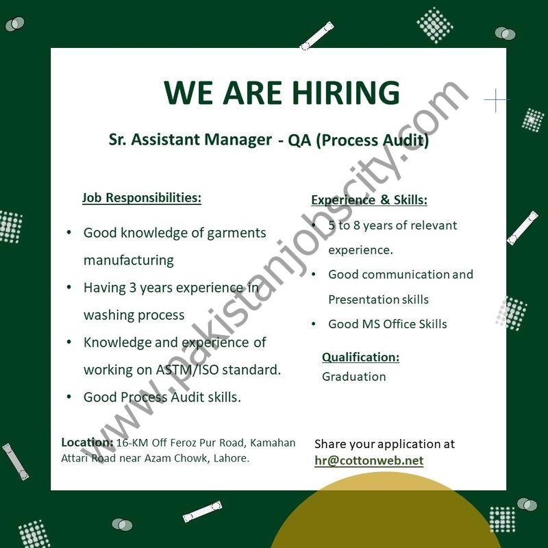 Cotton Web Limited Jobs Senior Assistant Manager QA 1