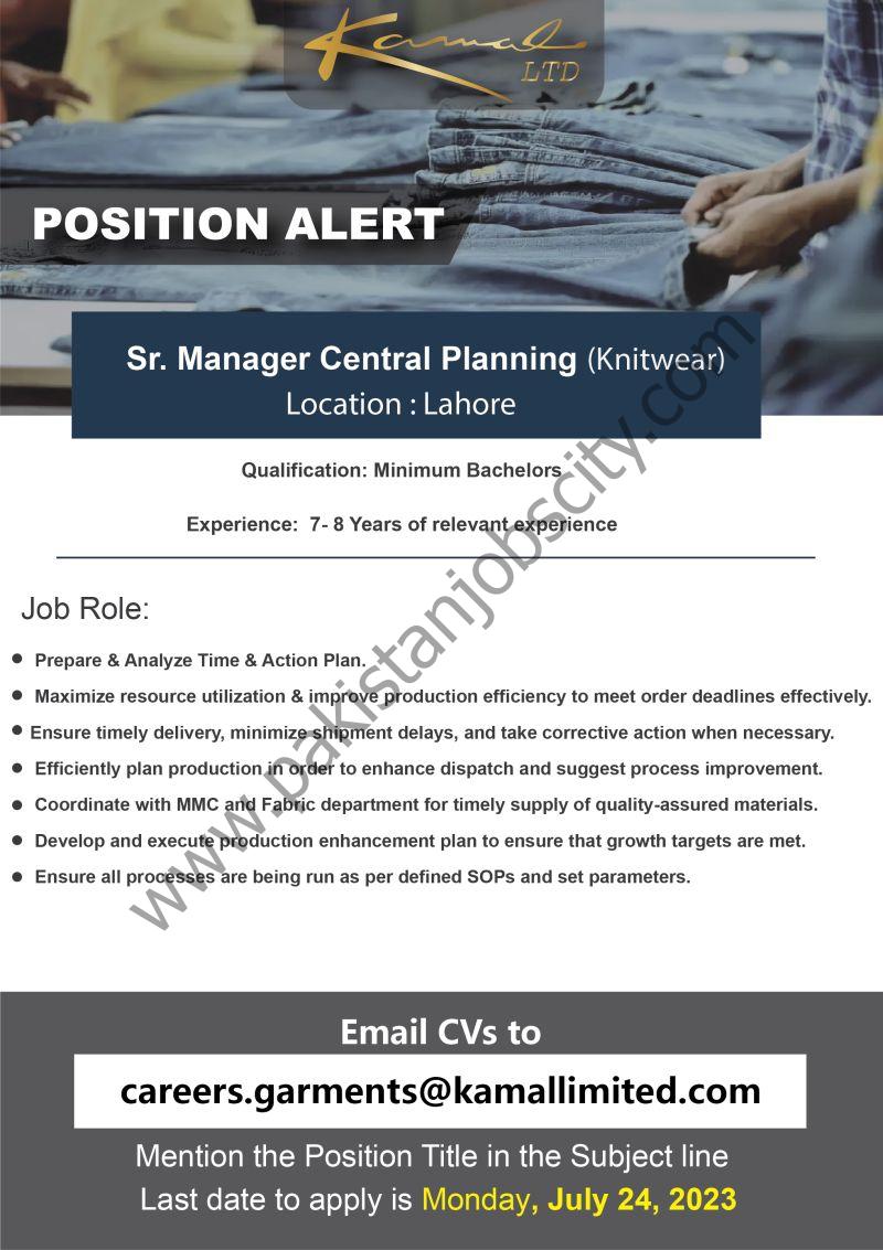 Kamal Limited Jobs Senior Manager Central Planning 1