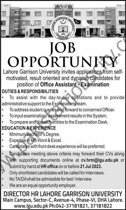 Lahore Garrison University Jobs 16 July 2023 Express 1