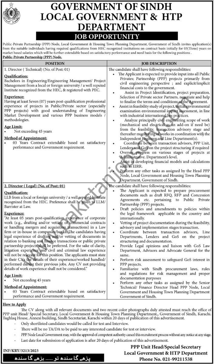 Local Government & HTP Dept Sindh Jobs 23 July 2023 Express Tribune 1
