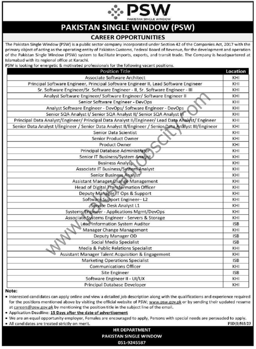 Pakistan Single Window PSW Jobs 23 July 2023 Express Tribune 1