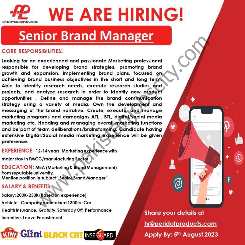 Peridot Products Pvt Ltd Jobs Senior Brand Manager 1