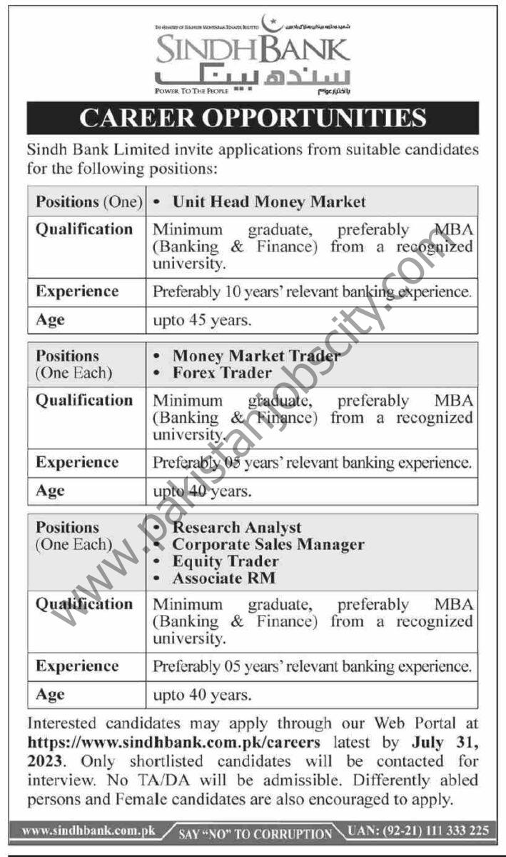 Sindh Bank Ltd Jobs July 2023 1