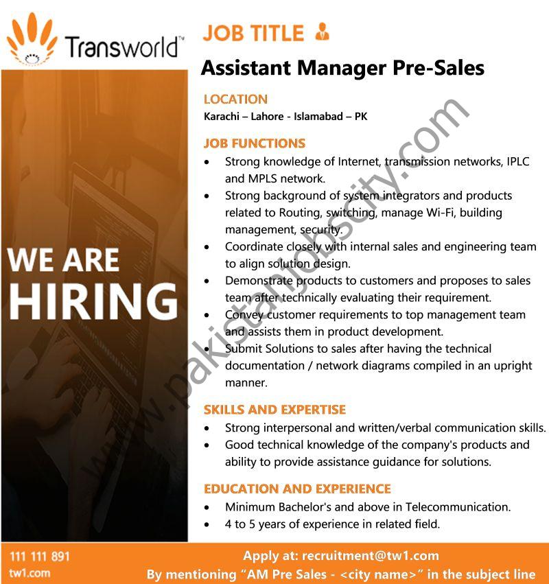 Transworld Associates Jobs Assistant Manager Pre Sales 1
