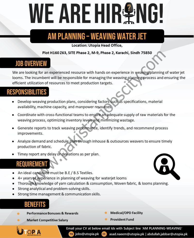 Utopia Industries Pvt Ltd Jobs AM Planning Weaving Water Jet 1