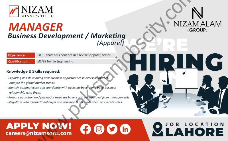 Nizam Sons Pvt Ltd Jobs Manager Business Development / Marketing 1