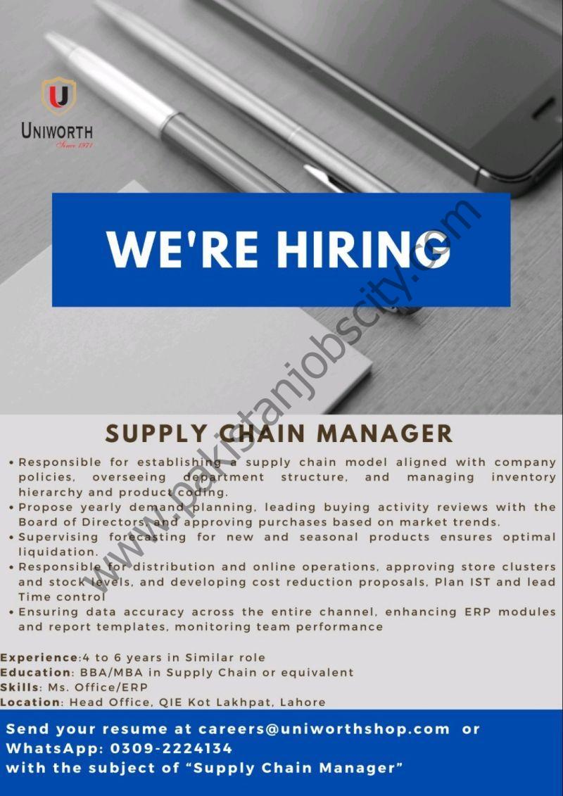 Uniworth Jobs Supply Chain Manager 1