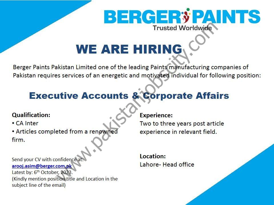 Berger Paints Pakistan Jobs Executive Accounts & Corporate Affairs 1