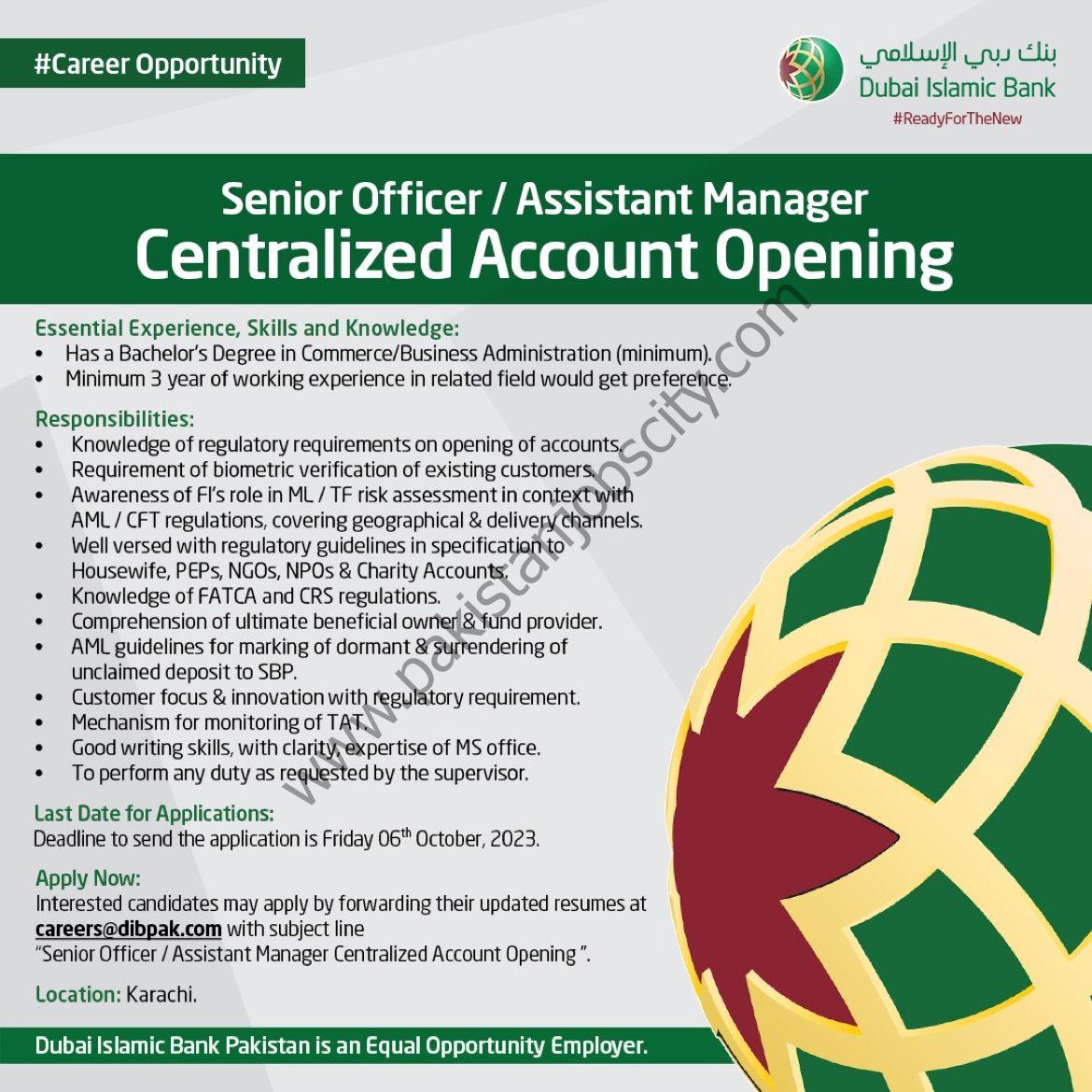 Dubai Islamic Bank Pakistan Jobs Senior Officer / Assistant Manager Centralized Account Opening 1