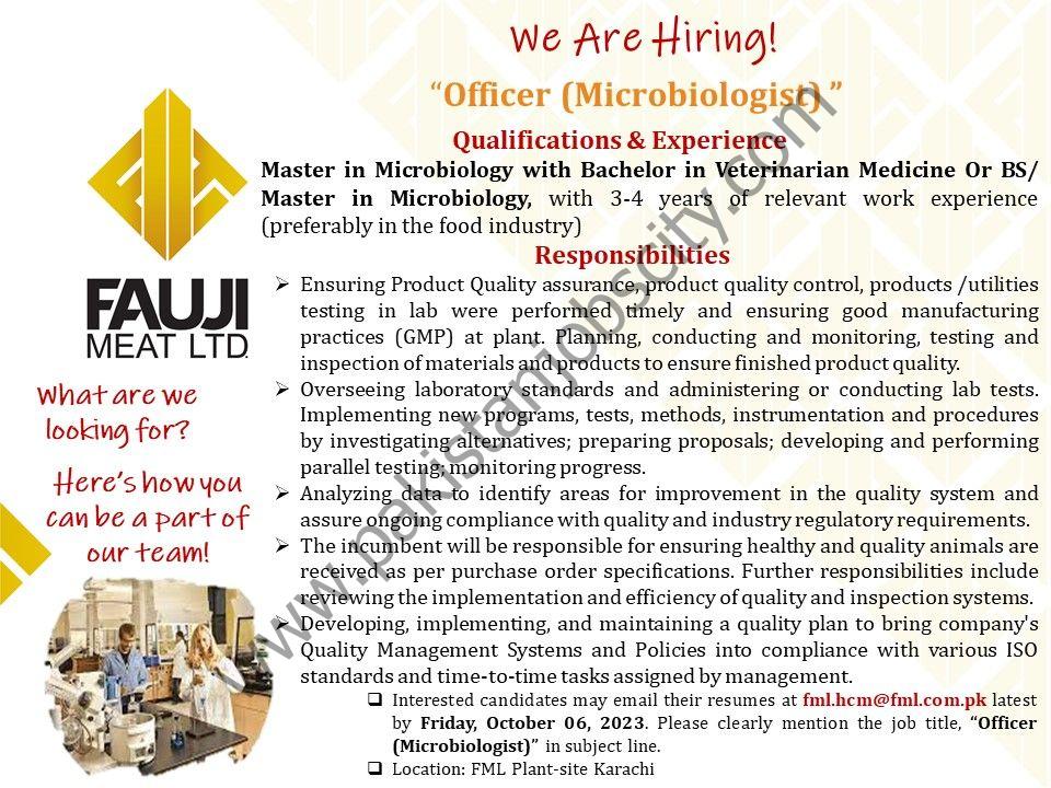 Fauji Meat Limited FML Jobs Officer Microbiologist 1