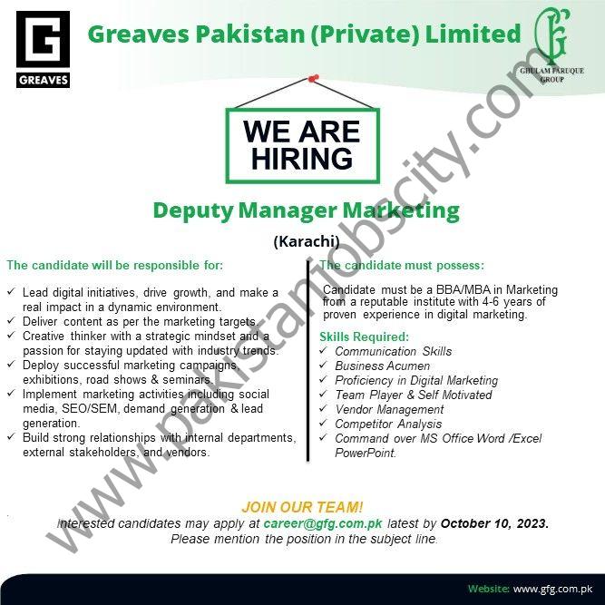 Greaves Pakistan Pvt Ltd Jobs Deputy Manager Marketing 1