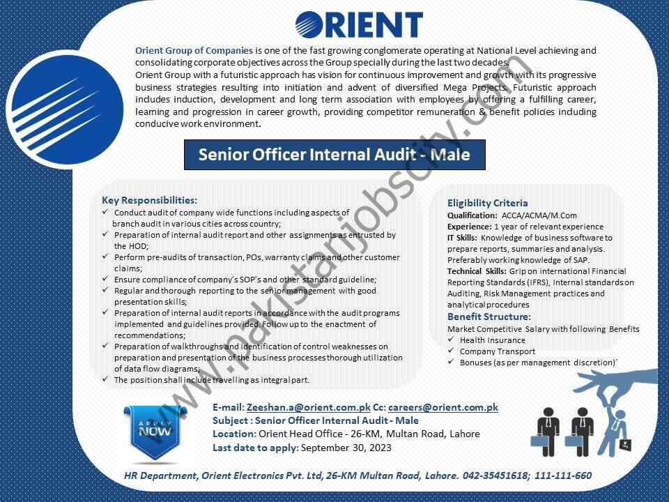 Orient Group Of Companies Jobs Senior Officer Internal Audit 1