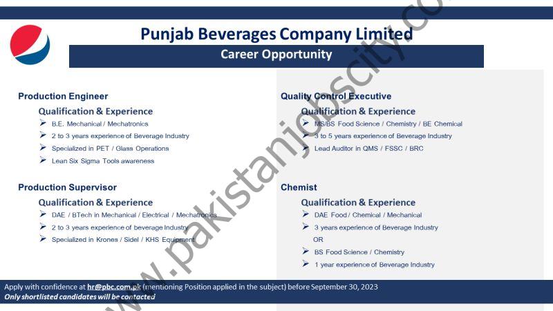 Punjab Beverages Company Limited Jobs September 2023 1