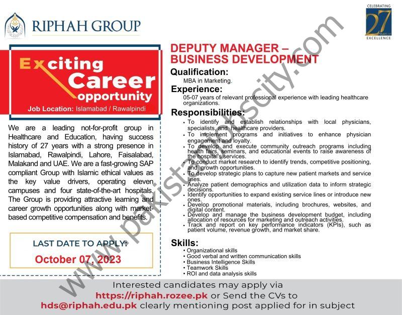 Riphah Group Jobs Deputy Manager Business Development 1