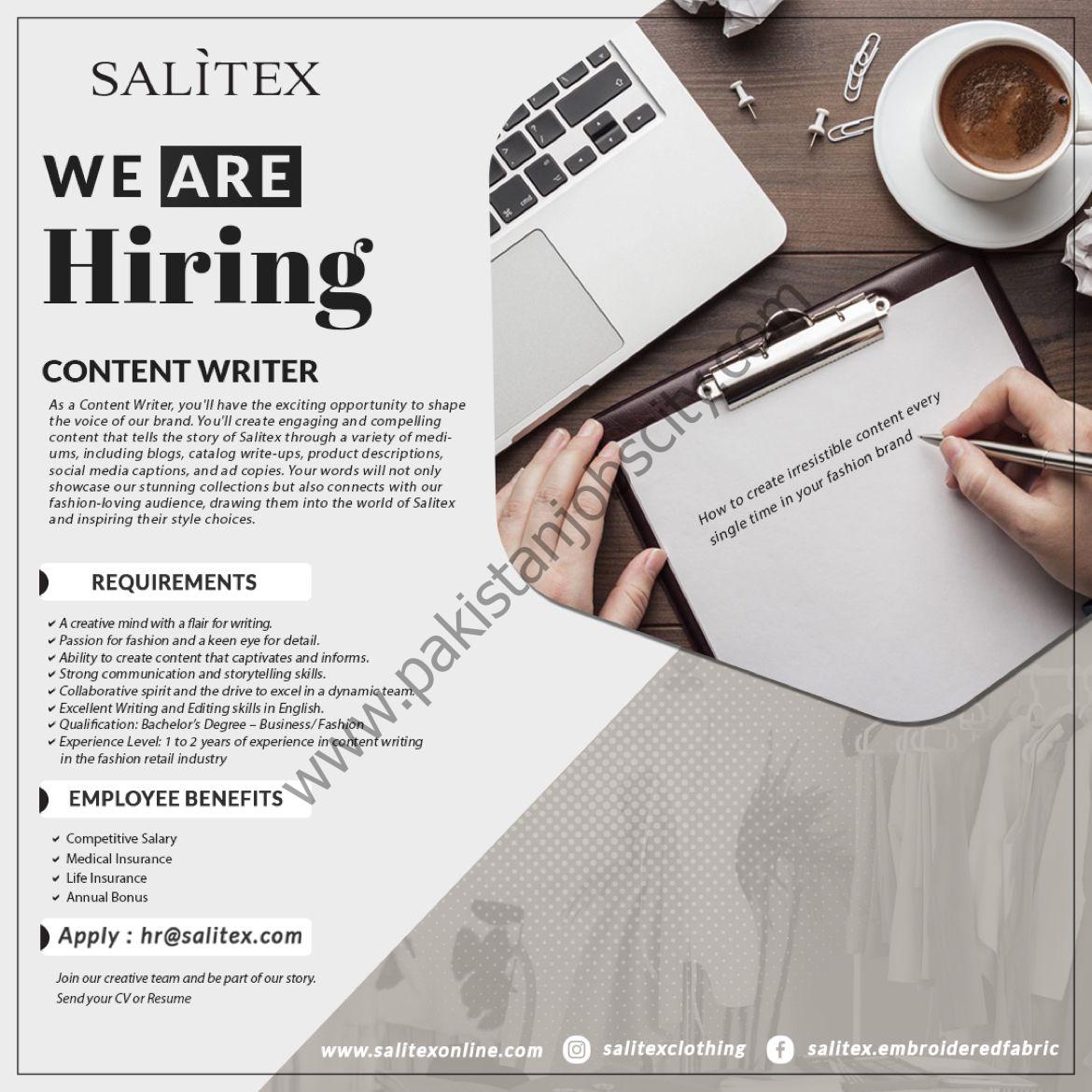 Salitex Pakistan Jobs Content Writer 1