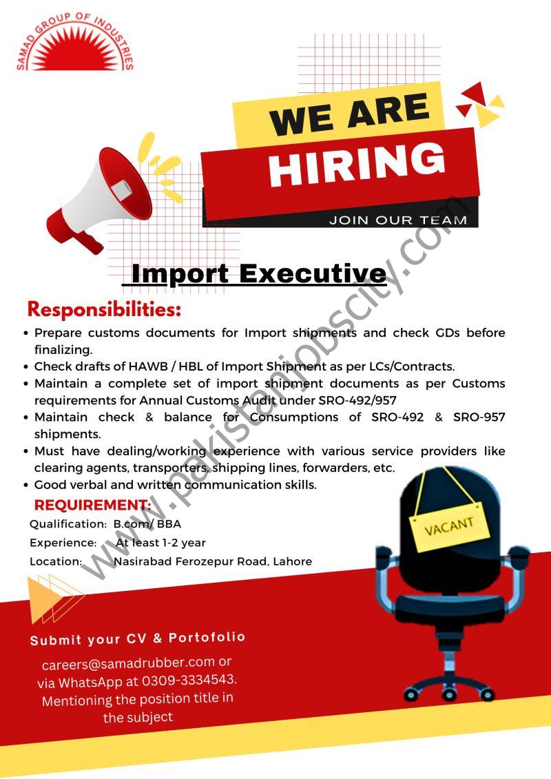 Samad Rubber Works Pvt Ltd Jobs Import Executive 1