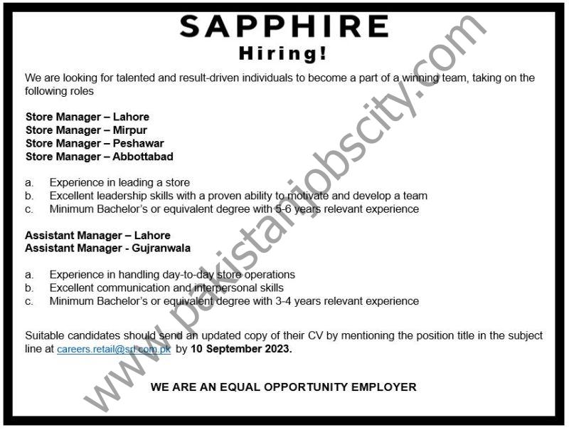 Sapphire Retail Limited SRL Jobs September 2023 1