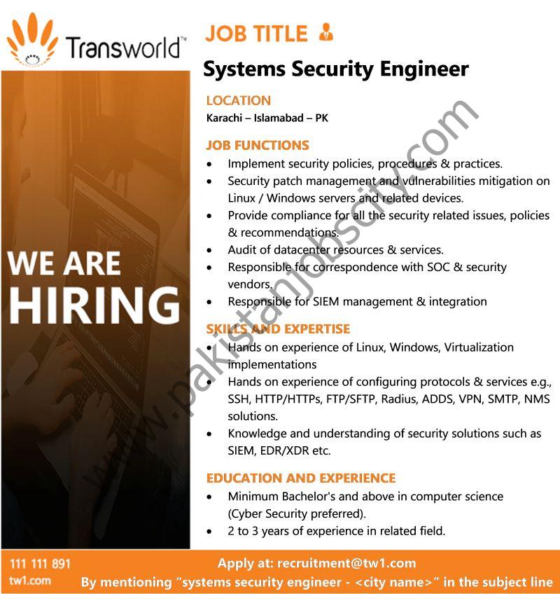 Transworld Associates Jobs Systems Security Engineer 1