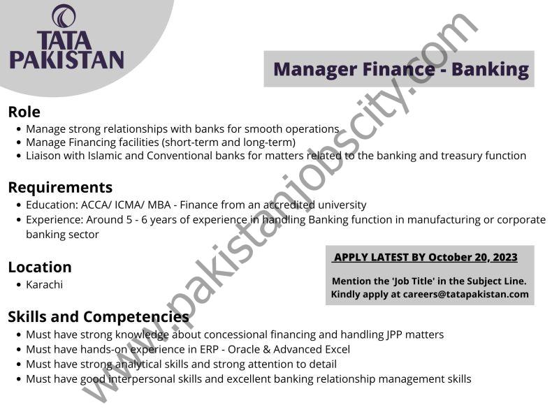 Tata Pakistan Jobs Manager Finance Banking 1