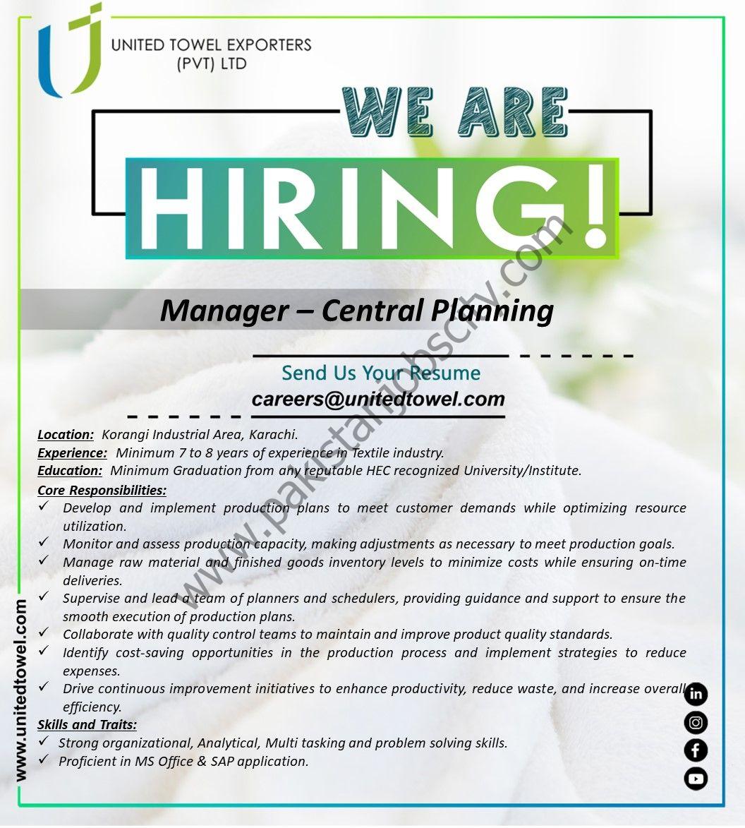 United Towel Exporters Pvt Ltd Jobs Manager Central Planning 1