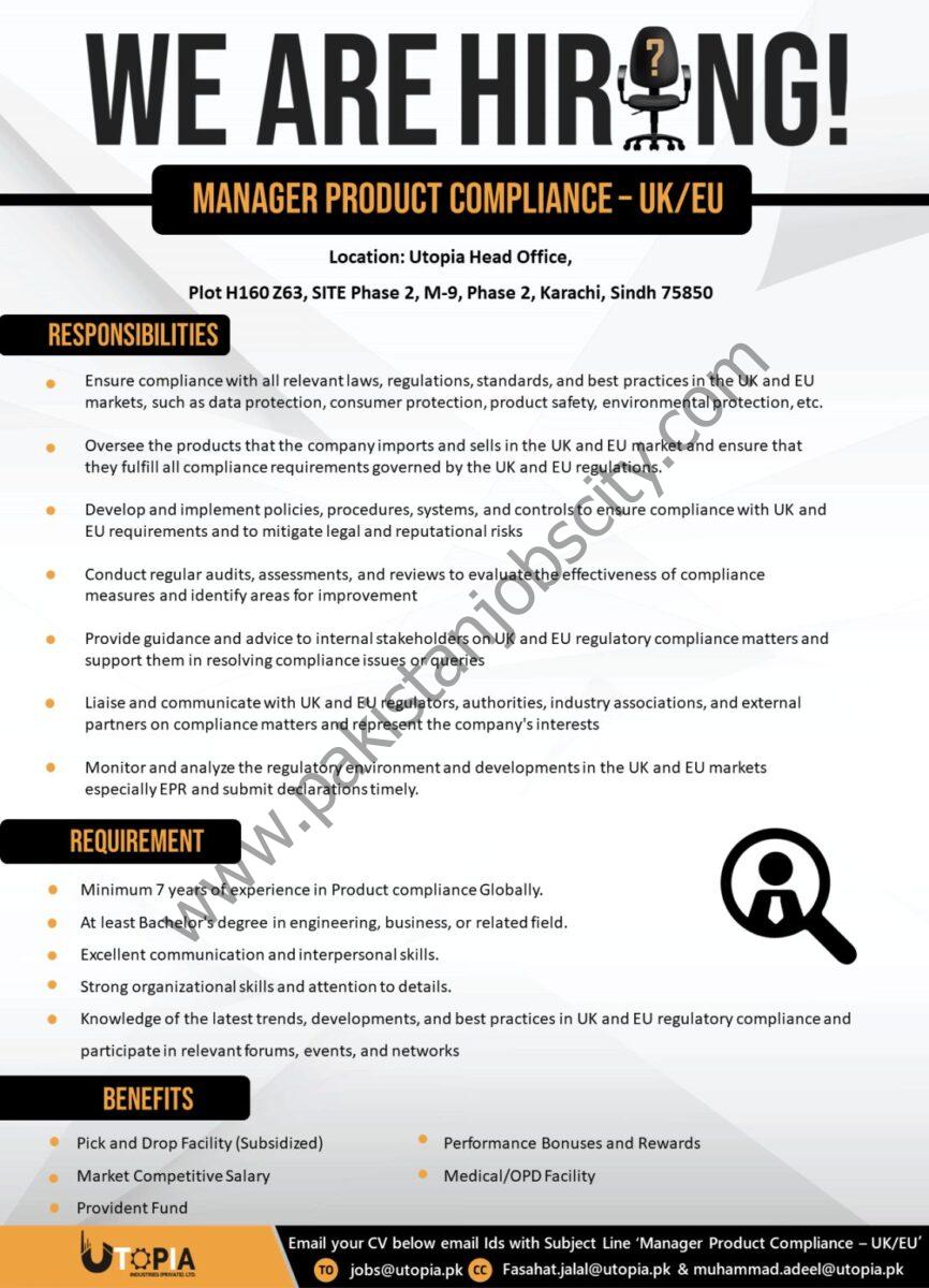 Utopia Industries Pvt Ltd Jobs Manager Product Compliance UK / EU 1