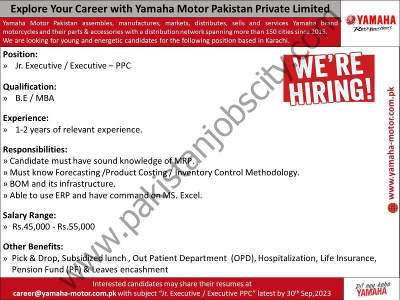 Yamaha Motor Pakistan Pvt Ltd Jobs Junior Executive / Executive PPC 1