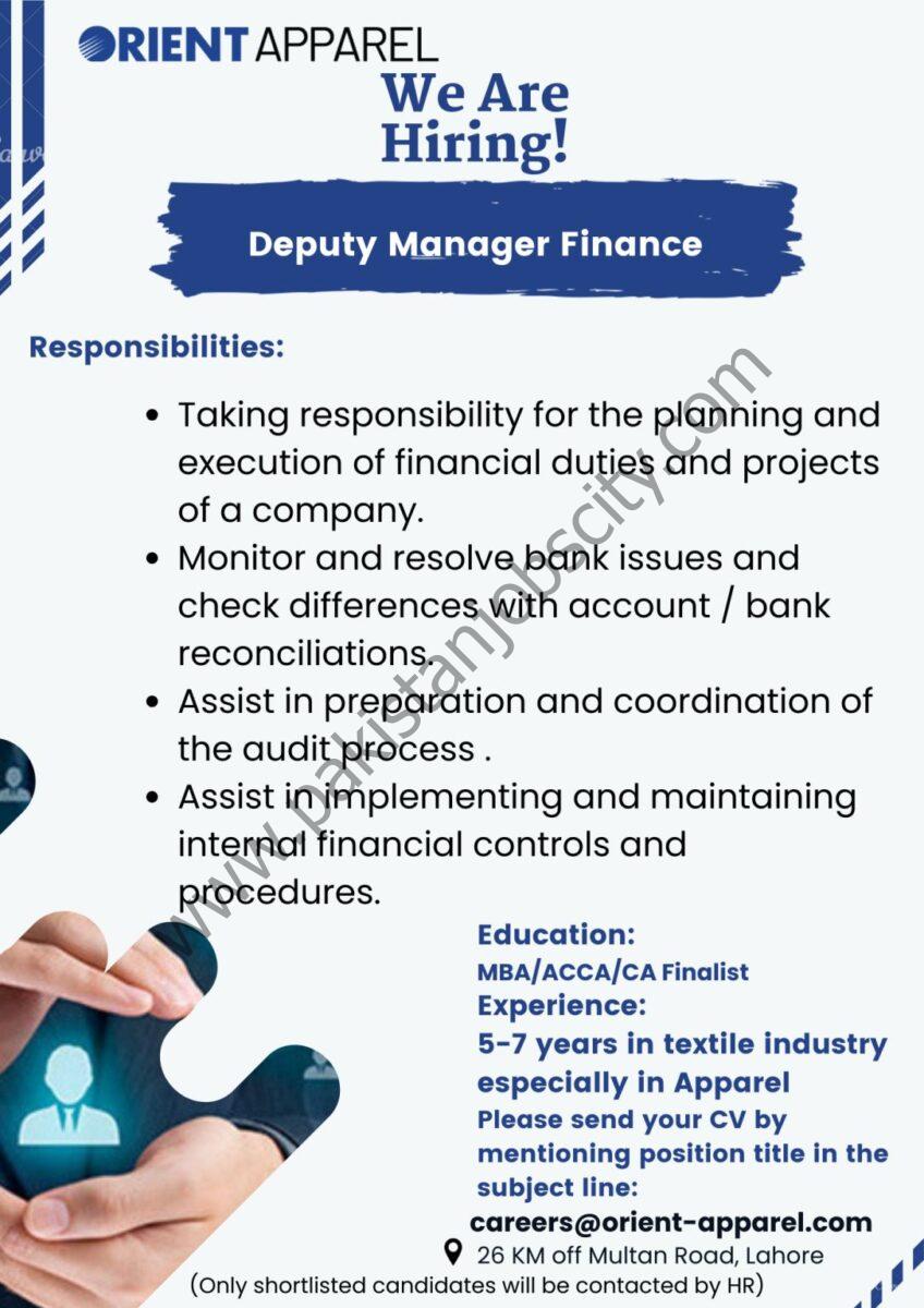 Orient Apparel Pvt Ltd Jobs Deputy Manager Finance 1