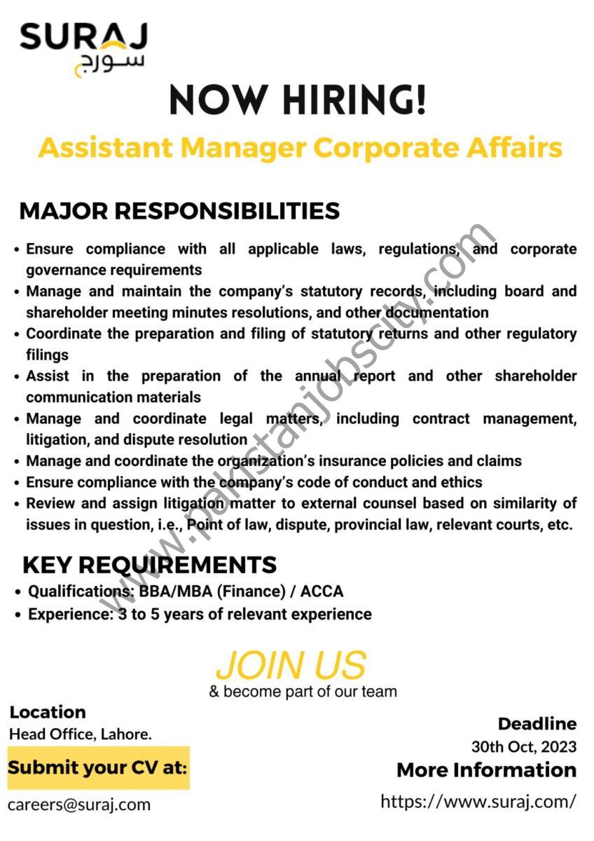 Suraj Cotton Mills Limited Jobs Assistant Manager Corporate Affairs 1