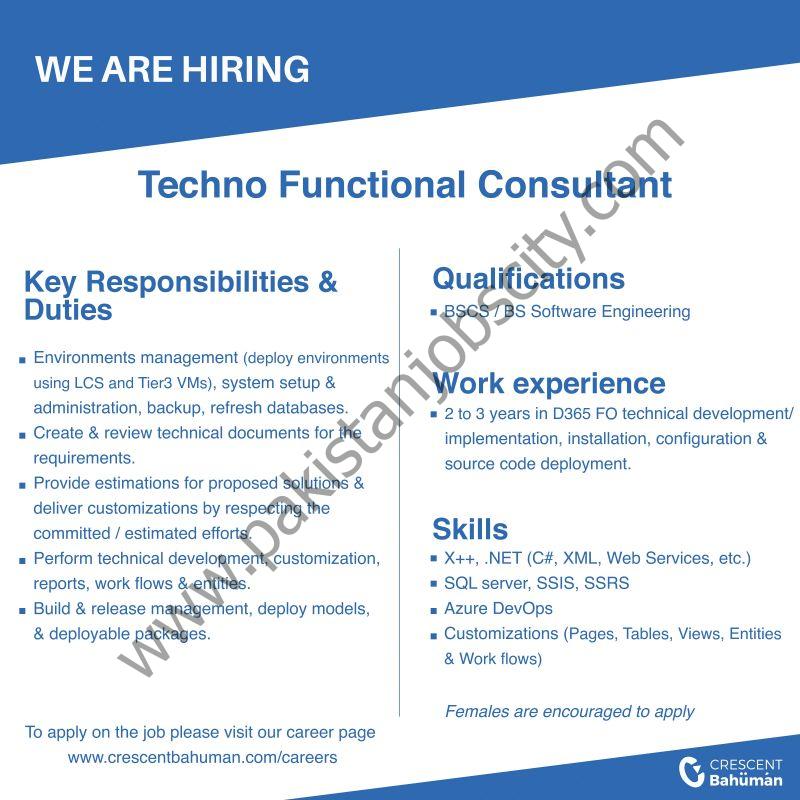 Crescent Bahuman Limited Jobs Techno Functional Consultant 1