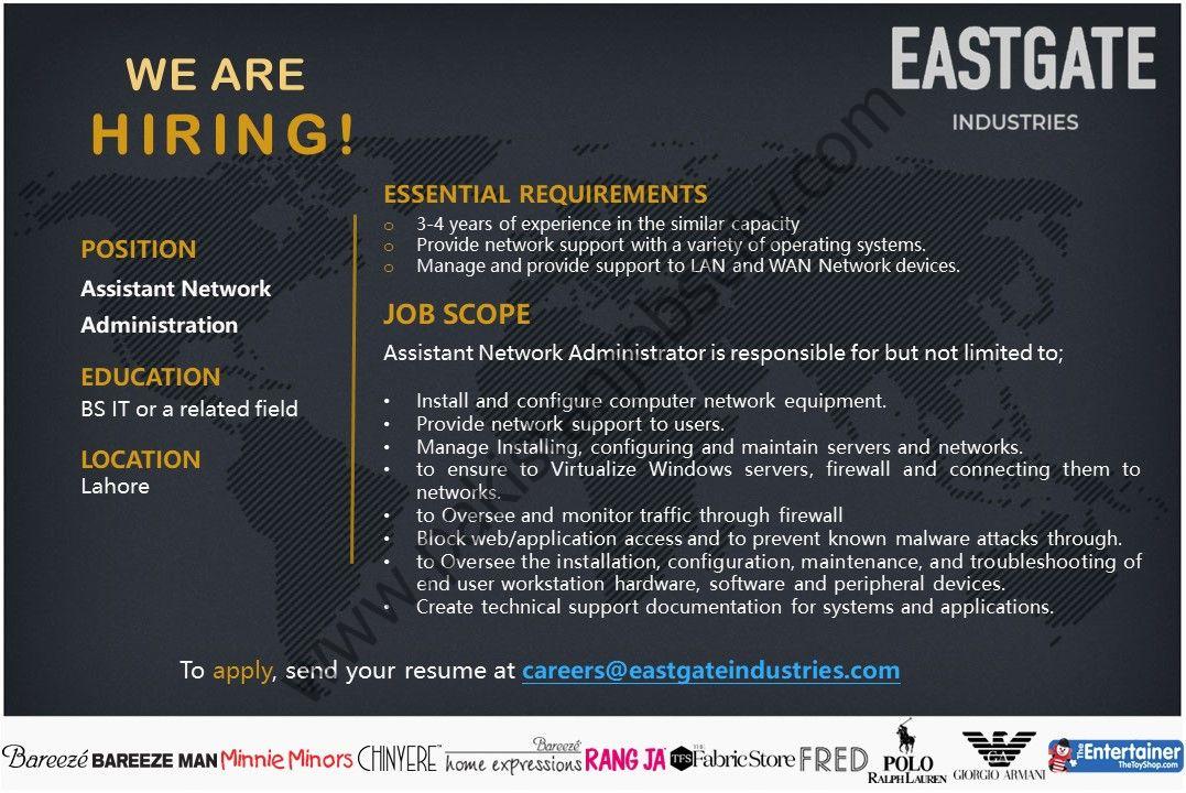 East Gate Industries (Private) Limited Jobs Assistant Network Admin 1