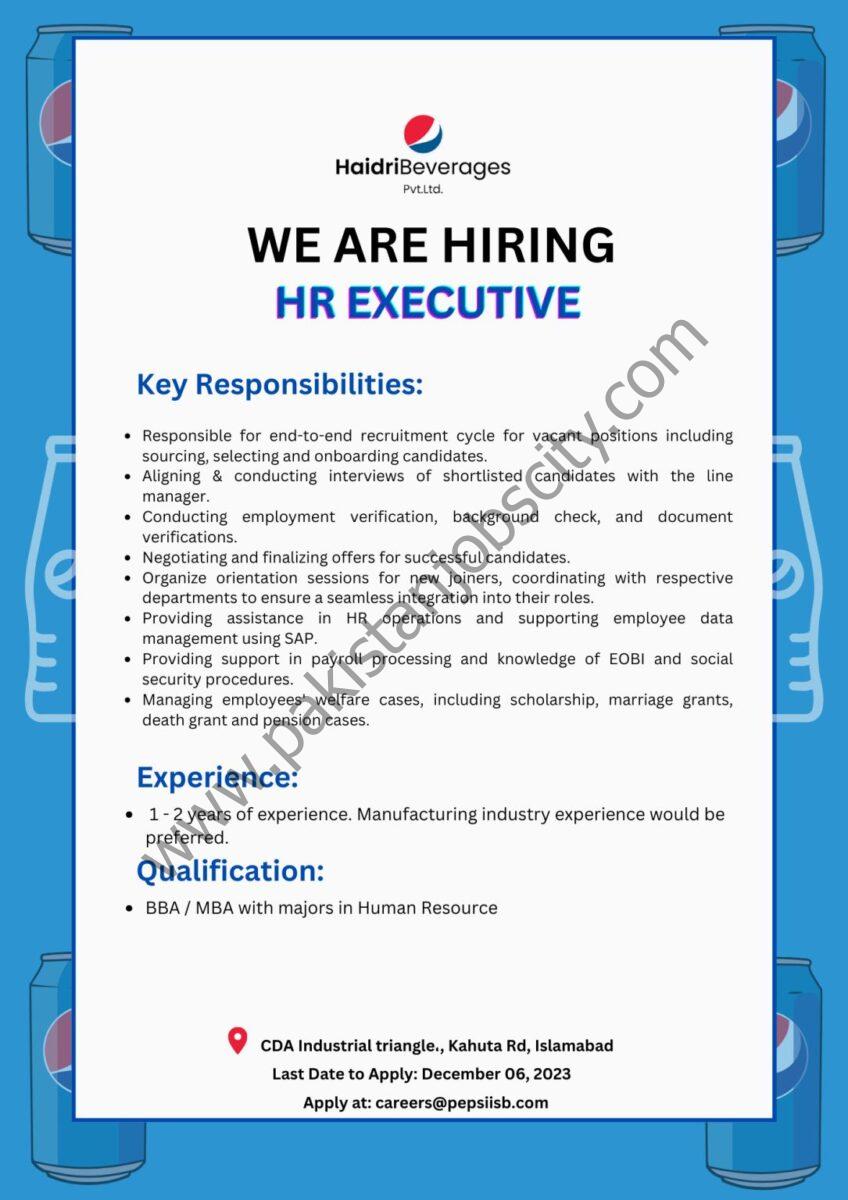 Haidri Beverages Pvt Ltd Jobs HR Executive 1