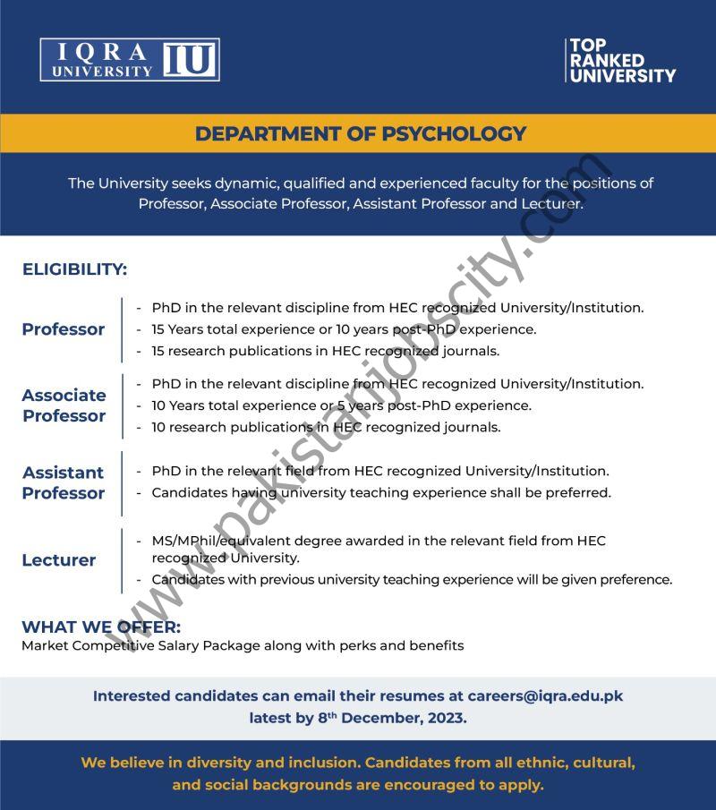 Iqra University IU Jobs December 2023 1