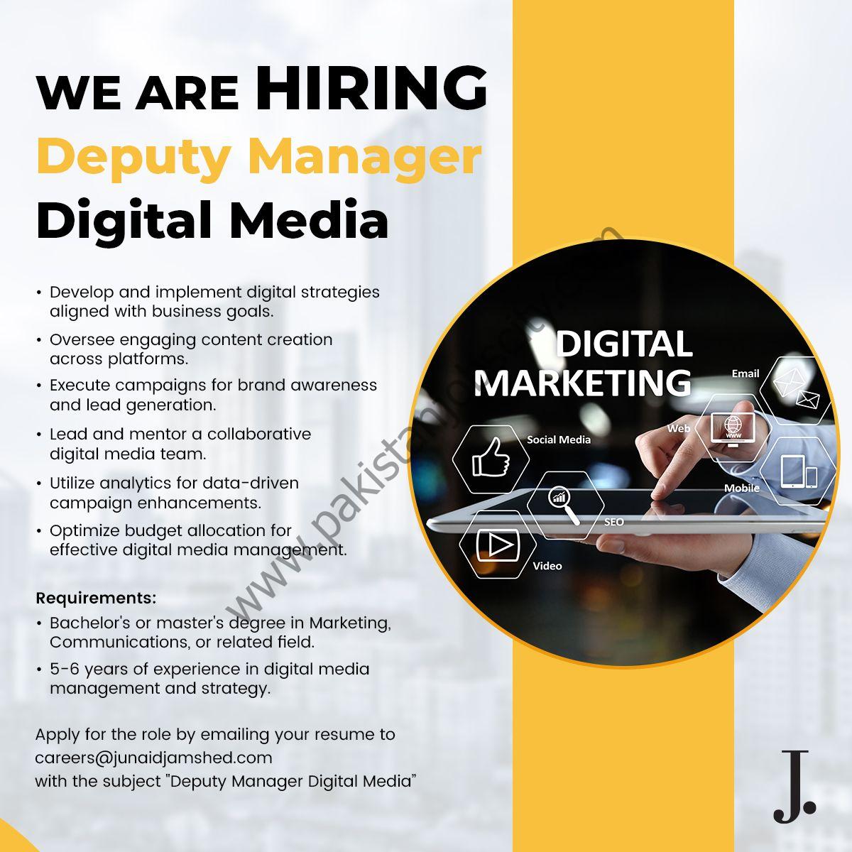 Junaid Jamshed Pvt Ltd Jobs Deputy Manager Digital Media 1