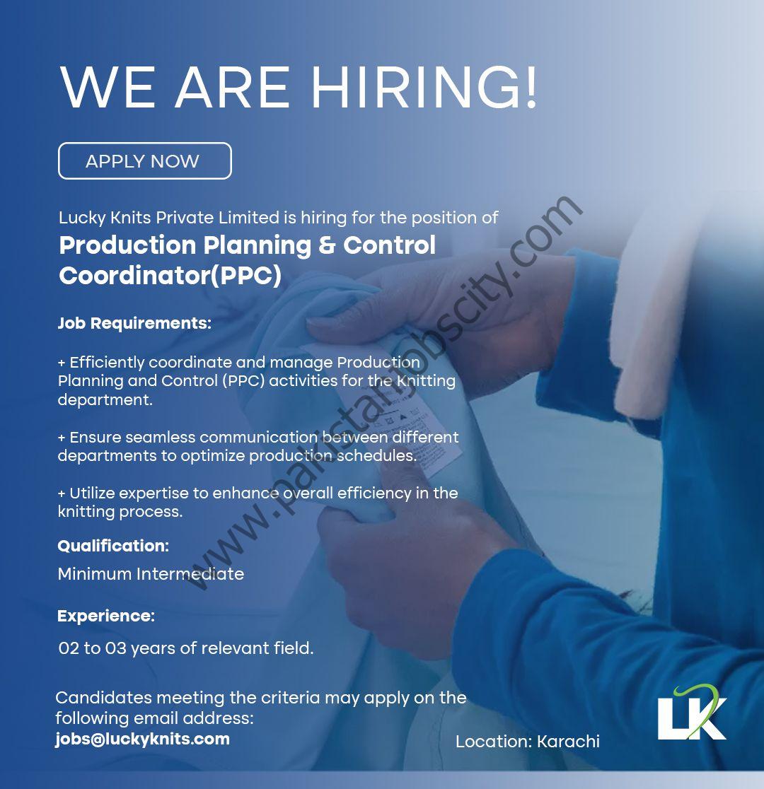 Lucky Knits Pvt Ltd Jobs Production Planning & Control Coordinator 1