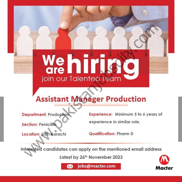 Macter International Pvt Ltd Jobs Assistant Manager Production 1