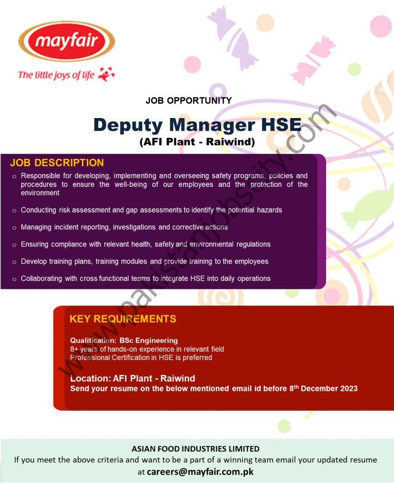 Mayfair Pakistan Jobs Deputy Manager HSE 1