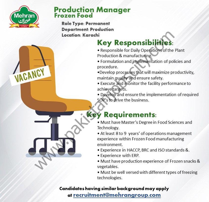 Mehran Group Jobs Production Manager 1