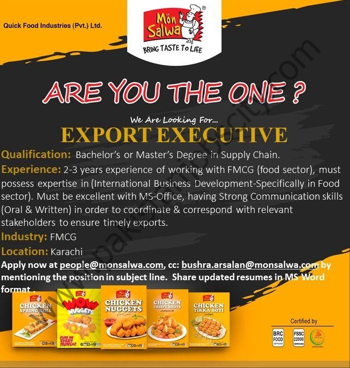 Quick Foods Industries Pvt Ltd Jobs Export Executive 1