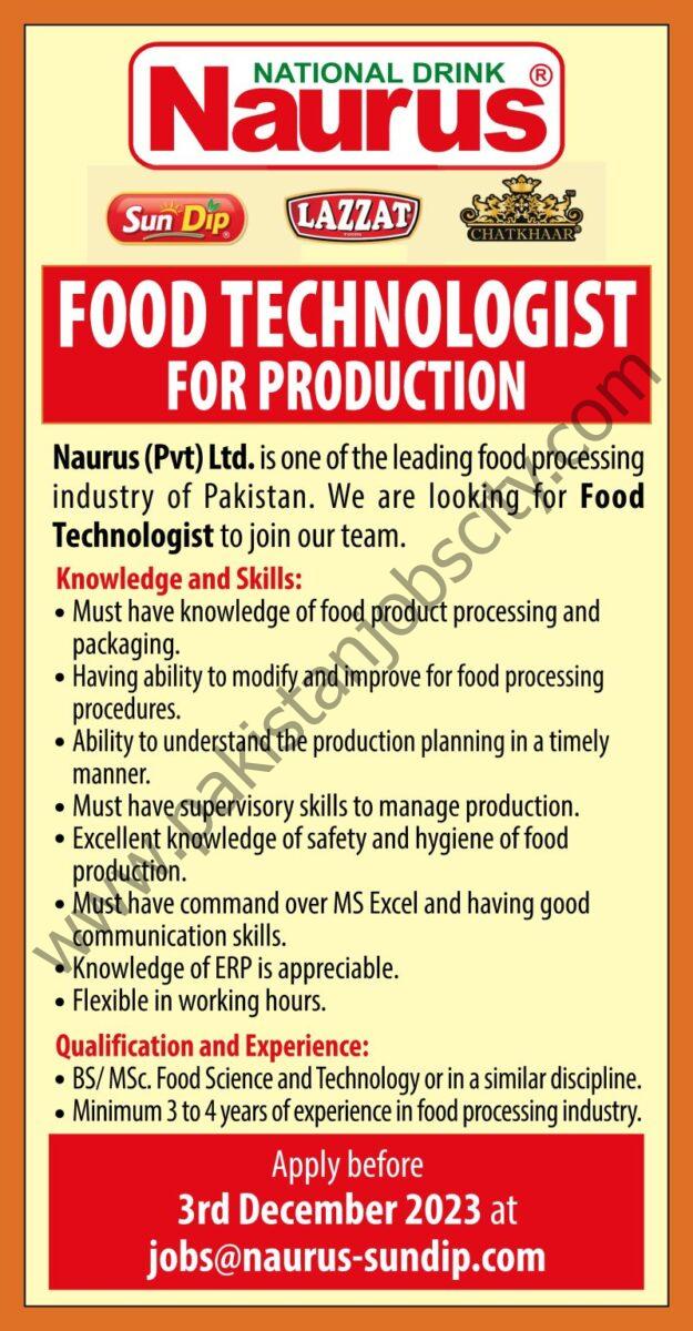 Naurus Pvt Ltd Jobs Food Technologist 1