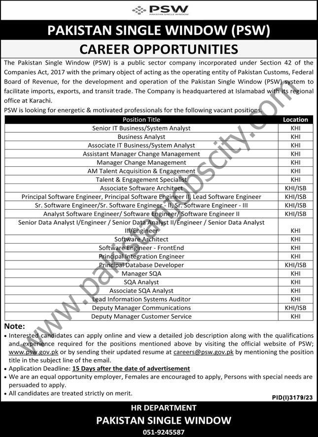 Pakistan Single Window PSW Jobs 24 November 2023 Express 1