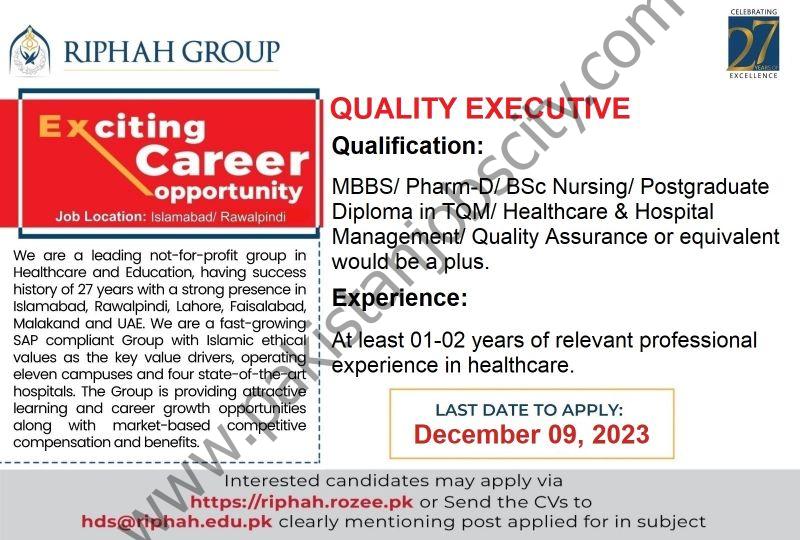 Riphah Group Jobs Quality Executive  1