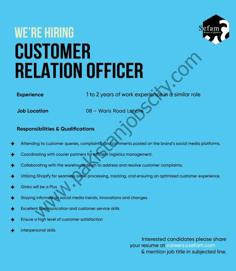 Sefam Pvt Ltd Jobs Customer Relation Officer 1